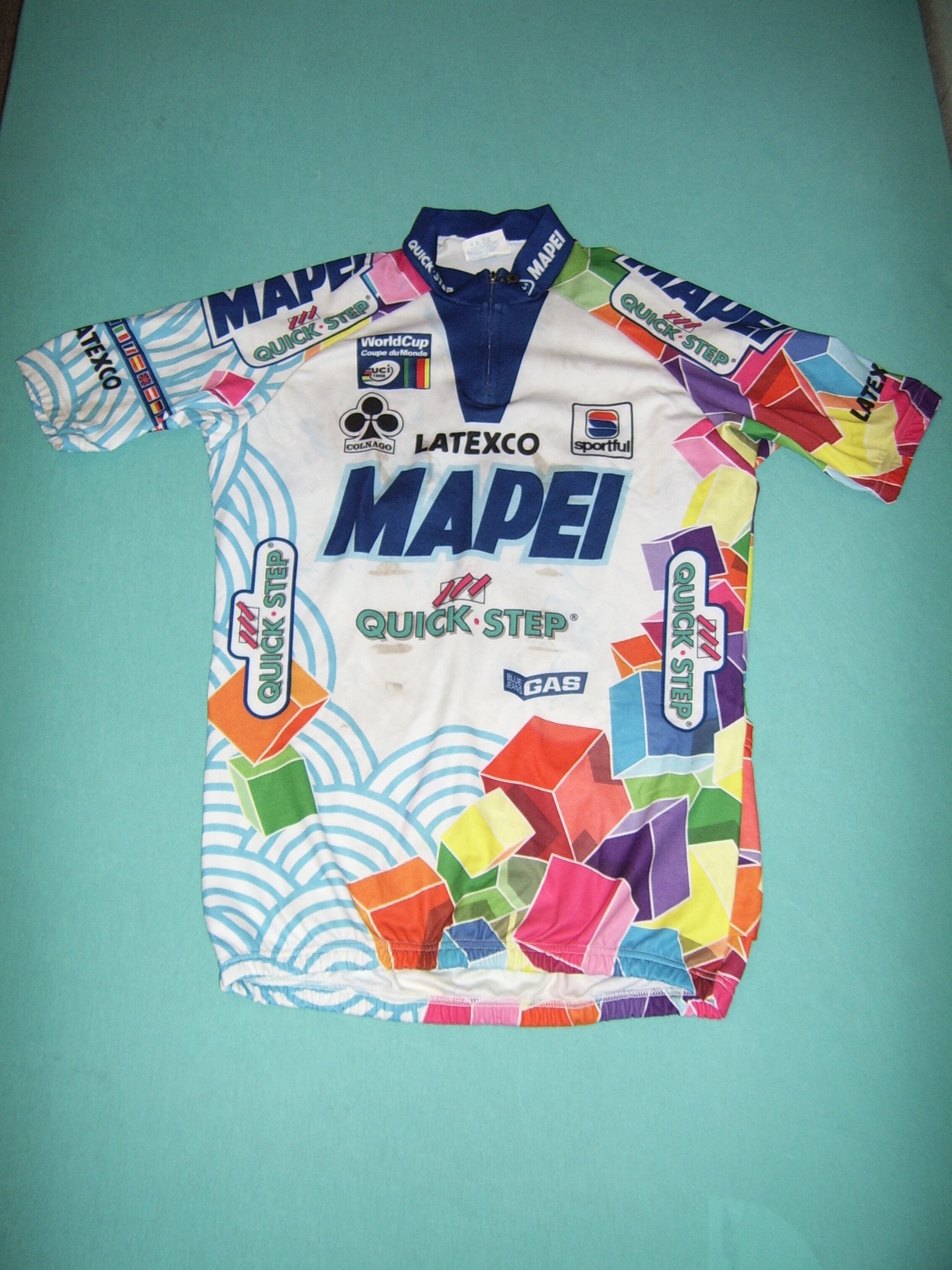 マペイ、クイック ステップ、レーサーユニフォーム MAPEI (f)-QUICKSTEP-LATEXCO 1999 CYCLING SHIRT - Vintage Cycling Store